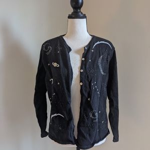 Vintage Talbots Space-themed Black Cardigan